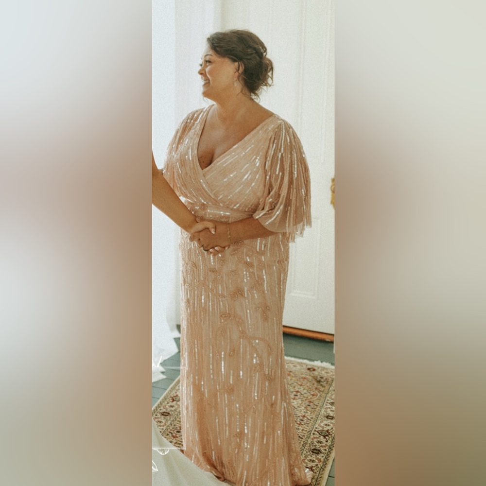 MacDouggal Peach/Blush colored sequin dress- empire style